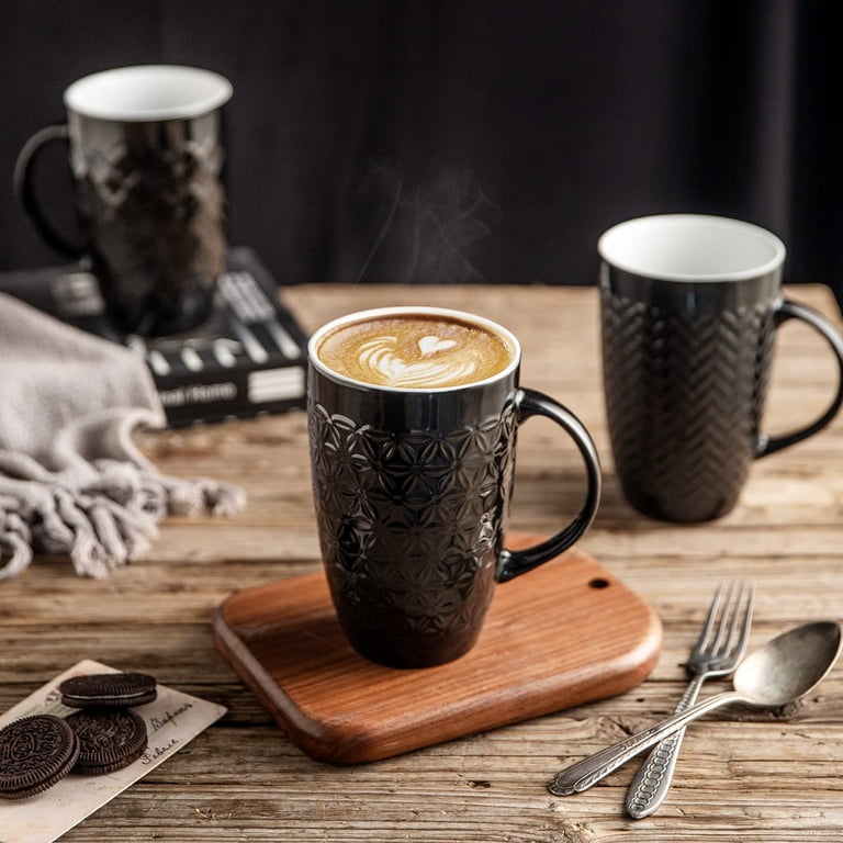 AmorArc Extra Large Coffee Mugs Set of 6, 20oz Ceramic Tall Coffee Mugs Set  with Textured Geometric Patterns for Latte/Tea/Beer/Hot Cocoa, Dishwasher &  Microwave Safe, Black - Walmart.com