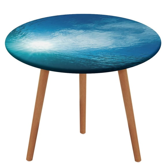 Bright Sunshine Through Deep Blue Sea Round Fitted Tablecloth with Elastic Edged & Backing, Round Table Cover for Indoor Outdoor Patio Use Fits Tables Up to 40" - 54" Diameter