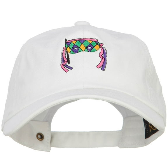 Mardi Gras Half Face Mask Embroidered Washed Cap - White OSFM