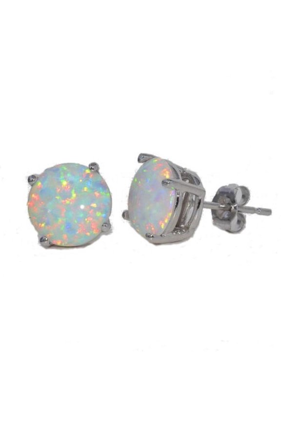 8mm Opal Round Stud Earrings .925 Sterling Silver