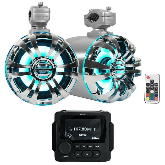 MB Quart GMR-LED Marine/Boat Receiver w/Bluetooth (2) 6.5" LED Tower Speakers