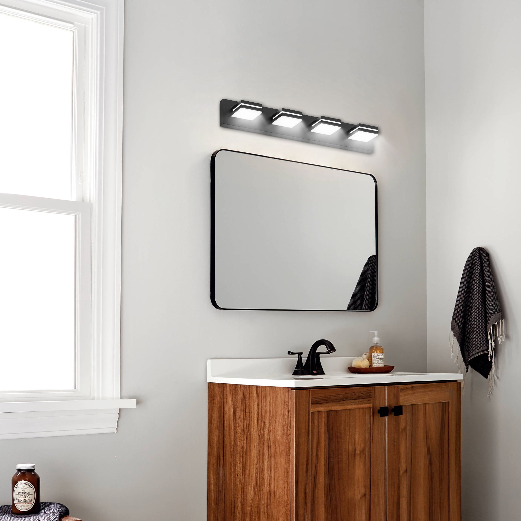 GCGAFUL 30 in. 4-Light Matte Black Modern Dimmable Bathroom Vanity Light with 360° Rotatable Head, Wall Sconce for Bathroom and Mirror