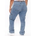 thumbnail image 5 of Women's High Waisted Cargo Jeans Stretch Wide Leg Denim Pants Trendy Light Blue M, 5 of 6
