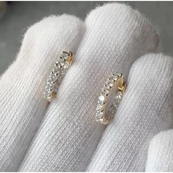 2Ct Round Cut Lab Created Diamond Hoop Earrings 14K Yellow Gold Plated