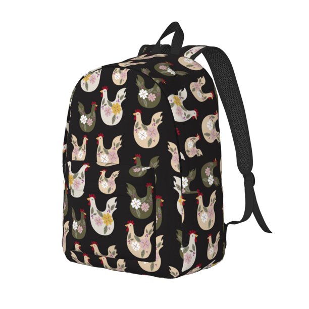 Disketp Flowe Rooster print Canvas Backpack Lightweight Travel Daypack Student Rucksack Laptop Backpack-Medium