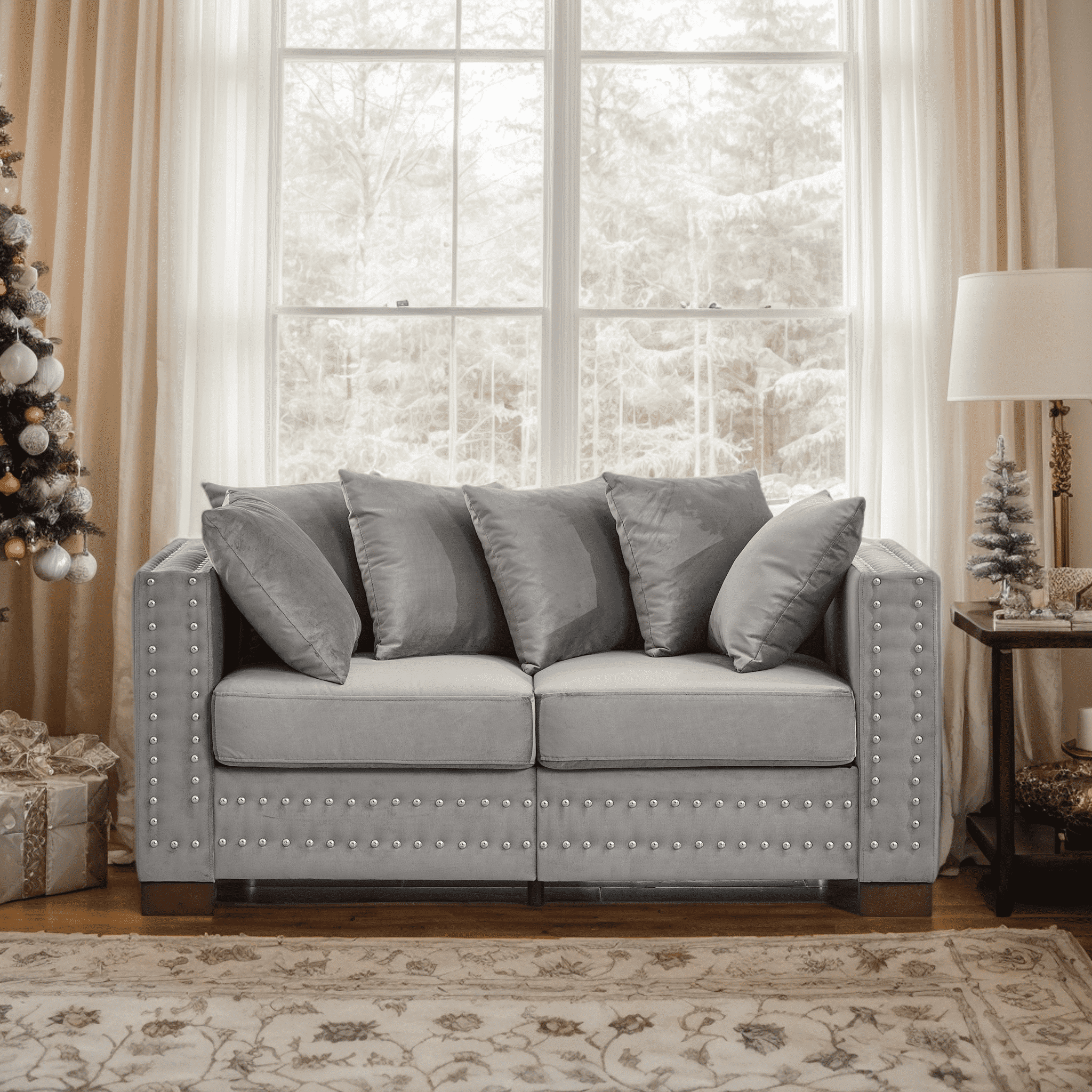 Eyisean 61" Velvet Modern Loveseat Sofa for Living Room, 2-Seater Upholstered Tufted Couch with Nailhead Arms & Pillow, Removable/Washable Cushion, Cloud Couch with Storage Space
