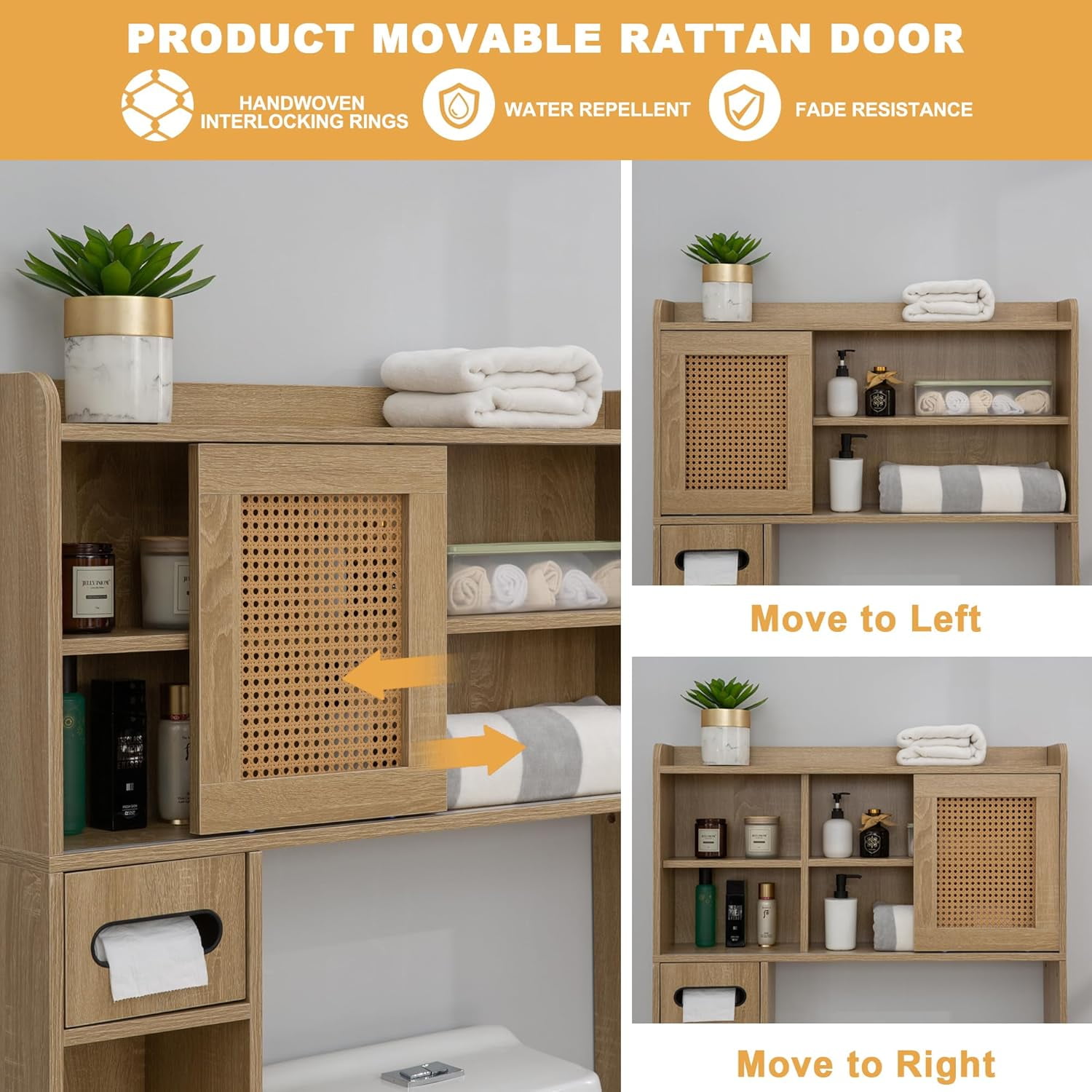 Reliancer 6-Tier Over The Toilet Storage Cabinet, Bathroom Space Saver Organizer Shelves with Sliding Door, Adjustable Shelves