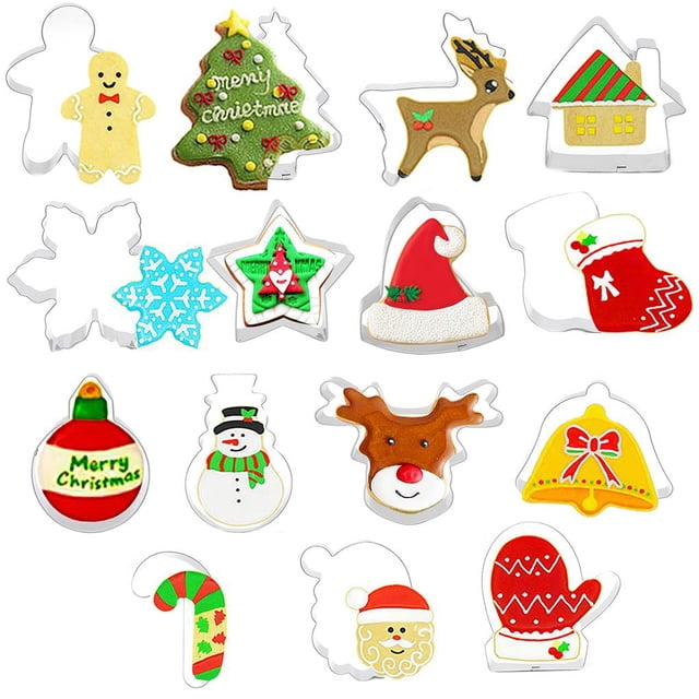 Toystoory 15 piezas Juego de cortadores de galletas de Navidad de acero inoxidable Formas navideñas Moldes de cortadores de galletas para niños Hogar Herramientas y accesorios para hornear Toystoory HA015707-00