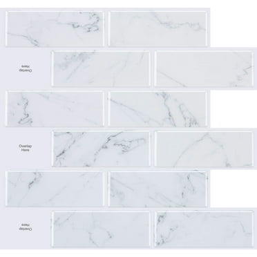 STICKGOO 10-Sheet Peel and Stick Subway Tile Backsplash, Vinyl Self Adhesive Wall Tiles (13"x 12", Marble Grey)