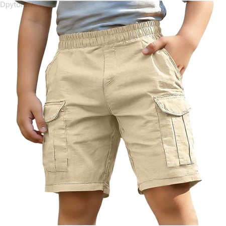 Dpytoraw Boys Linen Cargo Shorts Comfortable for Summer Outdoor Play Yellow Size 12-13 Years