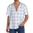 thumbnail image 3 of JUNZAN Mens Casual Button Down Shirts Short Sleeve Blue Checkboard Print Shirt-4X-Large, 3 of 7