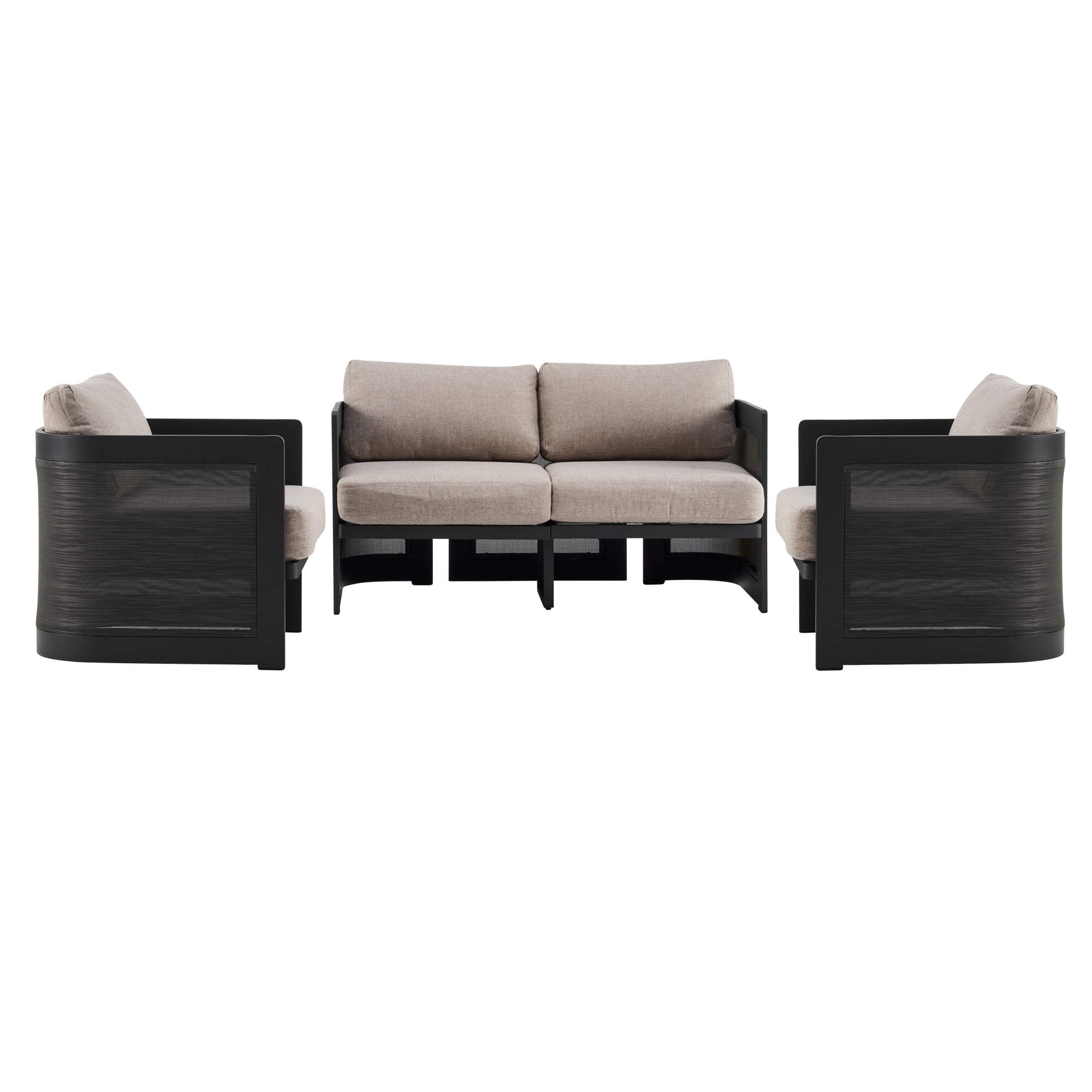Christopher Knight Home 3-Piece Modern Outdoor Aluminum Chat Set, Black Finish with Beige Cushion
