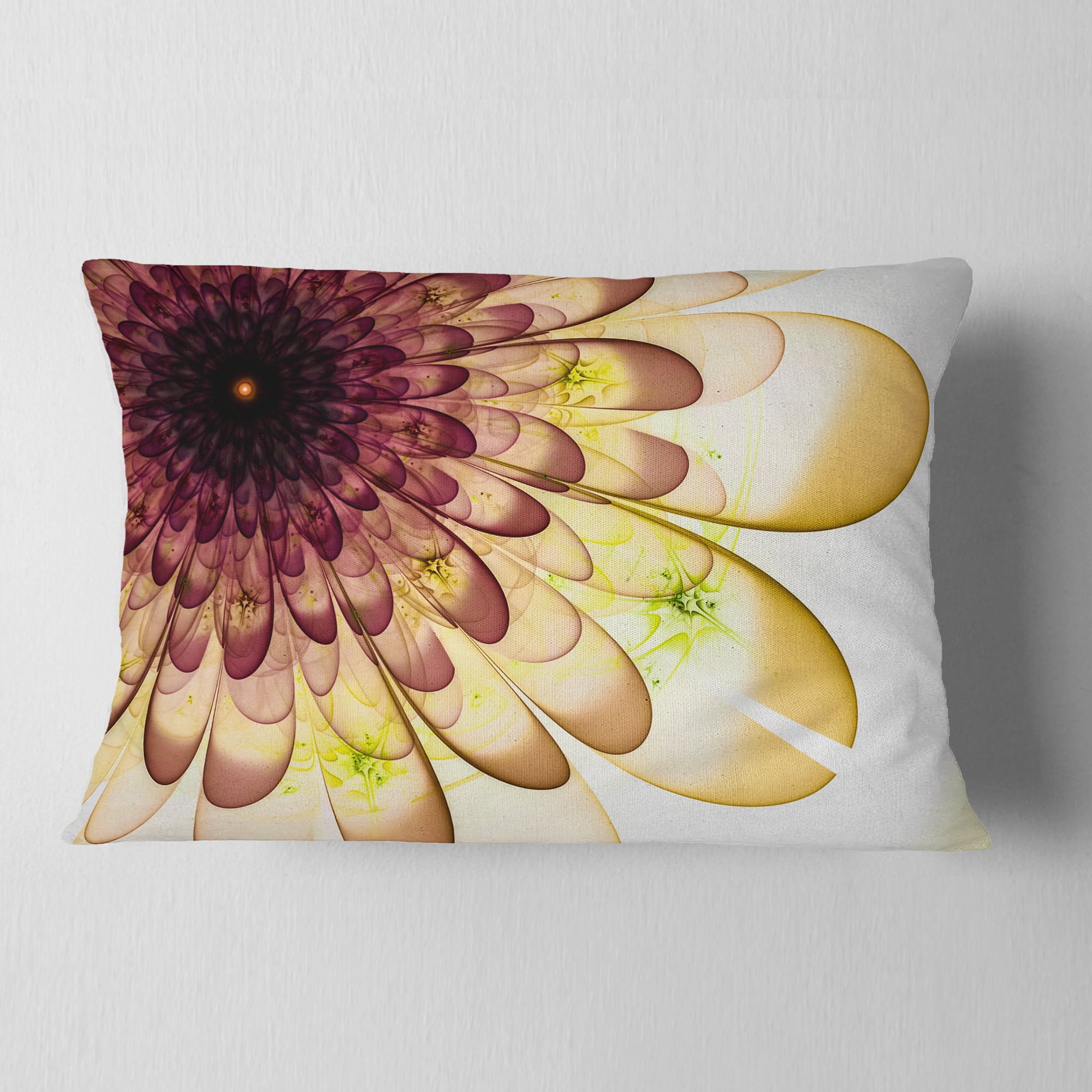 Designart Brown Yellow Typical Flower Fractal - Floral Throw Pillow - 12x20