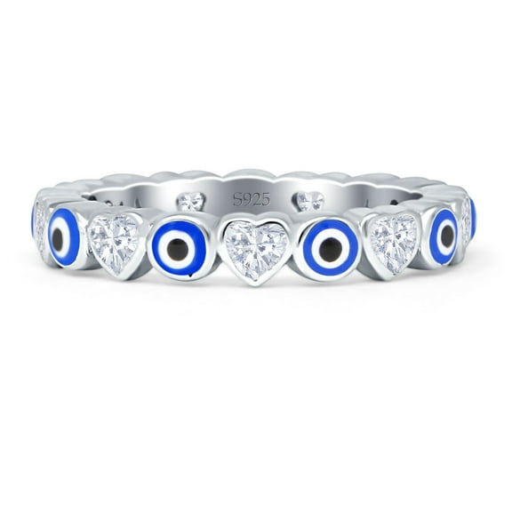 Heart Evil Eye Ring Cubic Zirconia 925 Sterling Silver Size 5