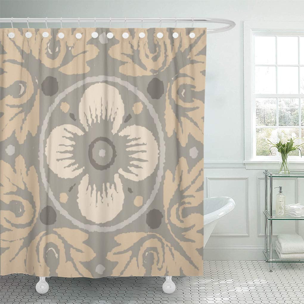 CYNLON Gray Ivory Floral Damask Pattern in Grey Tan Bathroom Decor Bath