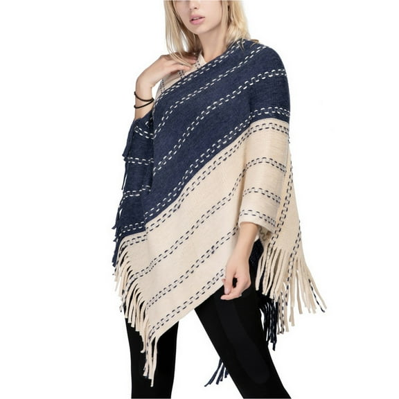 SWSMCLT Women's Autumn Cape 2025 Comfy Acrylic Baggy Knit Off The Shoulder Cold Weather Top Billowy Capelet Navy One Size