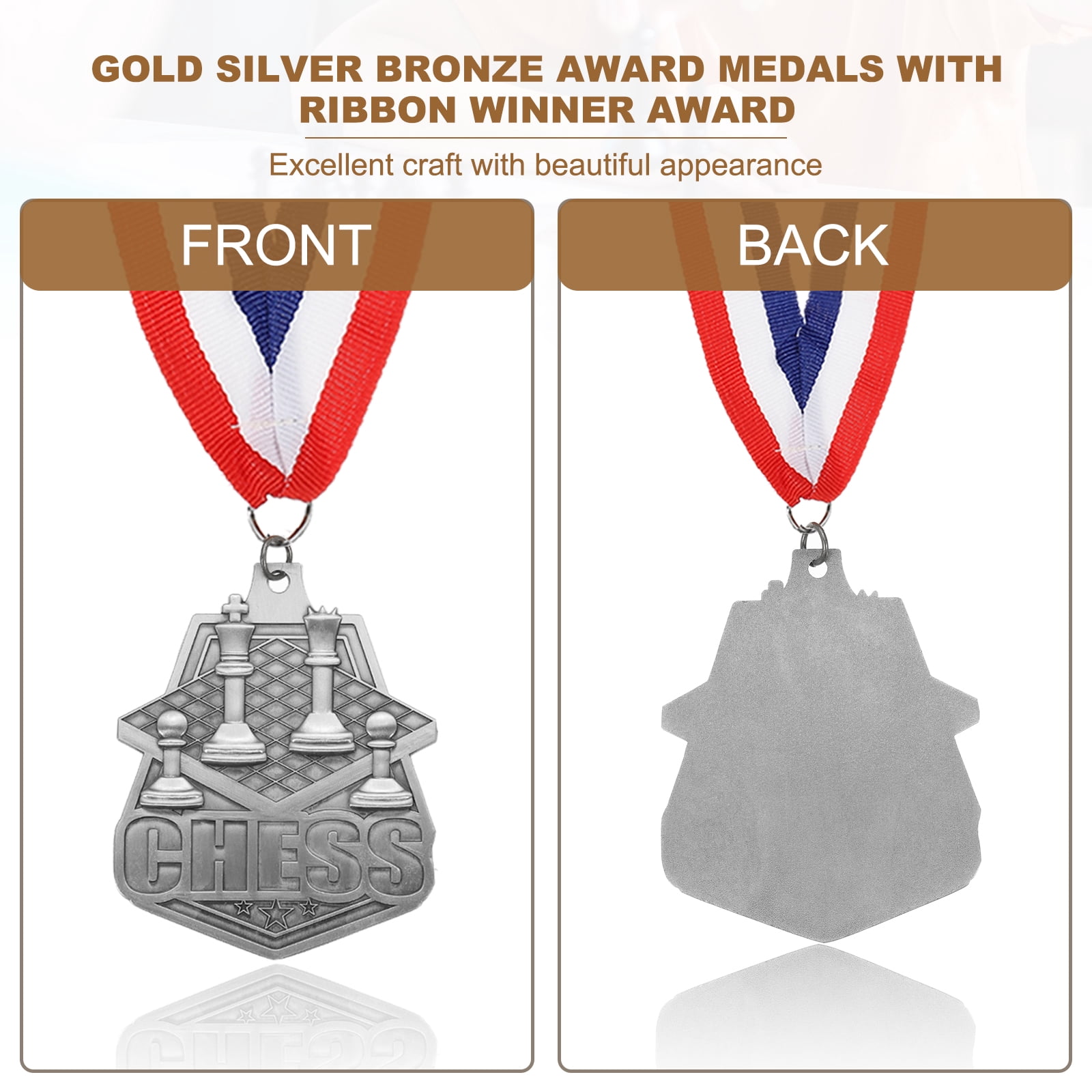 Uxcell Tournament Table Award Medals with Ribbons, Winner Medals Prizes for Competitions Sports Party Silver