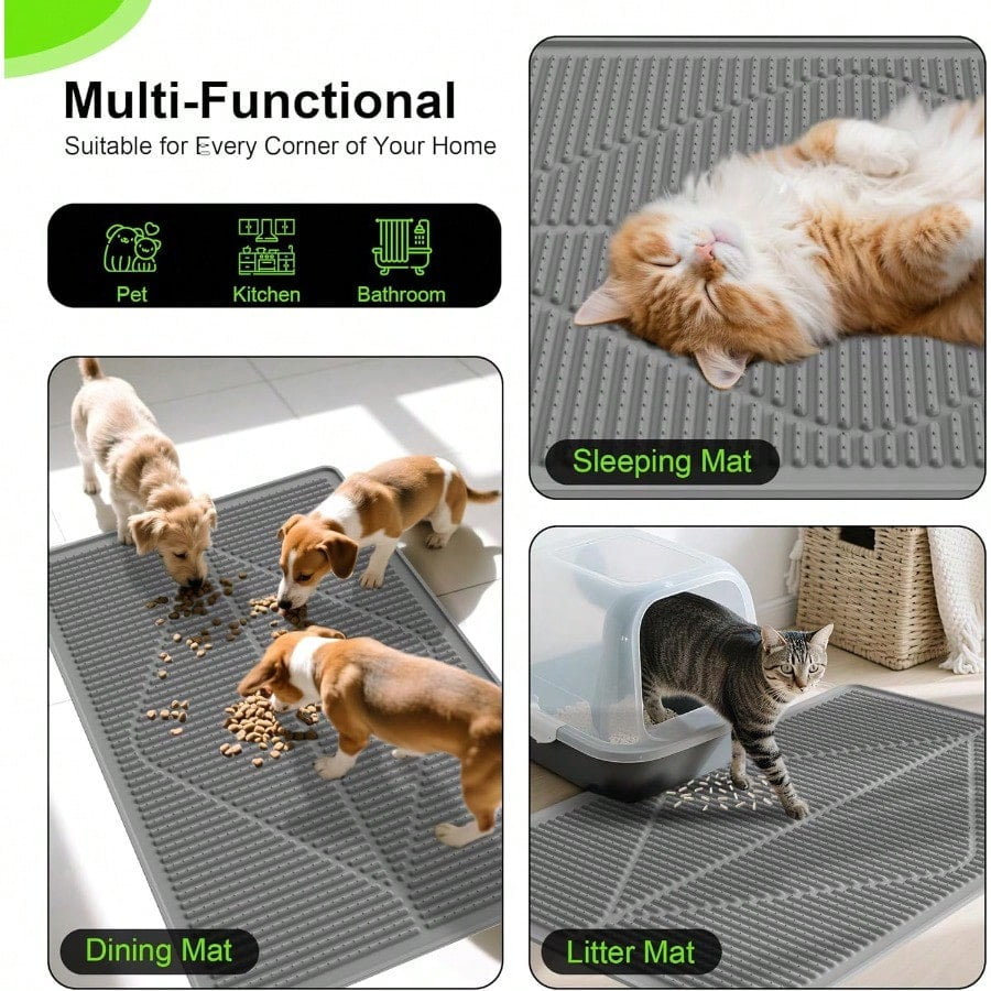 Cat Litter Mat XXL Waterproof Kitty Litter Box Mat For Floor Extra Large Pet Trapping Litter Rug Pad Silicone Cat Supplies Accessories For Indoor Cats 38 X 25 Grey