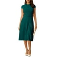 thumbnail image 1 of Vestido Plisado de Cuello Simulado y Manga Corta con Cinturón de INSPIRE CHIC para Mujeres XL Verde, 1 of 6