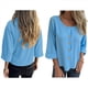 thumbnail image 3 of Blusas de para Mujer, Cuello en V, Mangas 3/4, Abotonadas, Sueltas, Informales, Lisas, Tipo Túnica. Azul 4XL, 3 of 6