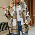 thumbnail image 4 of Women's Casual Plaid Lapel Woolen Button Up Pocketed Long Shacket Coat, 4 of 5