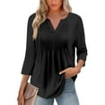 thumbnail image 3 of Yigetop Womens Tops! 3/4 Sleeve Blouses for Women Casual V Neck Summer Tops for Women with Leggings Pleated Curved Tunic 3/4 Sleeve Tops for Women Black L, 3 of 6