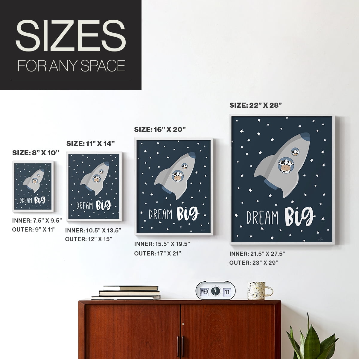 Cow in Space I in Paper Solid Wood 11 x 14 Framed Print