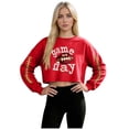 thumbnail image 2 of Gamivast Crewneck Sweatshirts Women Game Day Embroidered Football Look Crew Neck Long Sleeve Cropped Sweatshirts Pullover Tops Athletic Daily Wear, 2 of 5