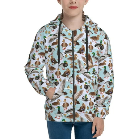 

Hoodies for Teen Girls Boys Mallard Ducks Wild Birds1 Long Sleeve Youth Kids Essentials Zip Up Hoodie Lghtweight Fashion Hoodies & Sweatshirts Jacket Fall Winter Outfits Tops