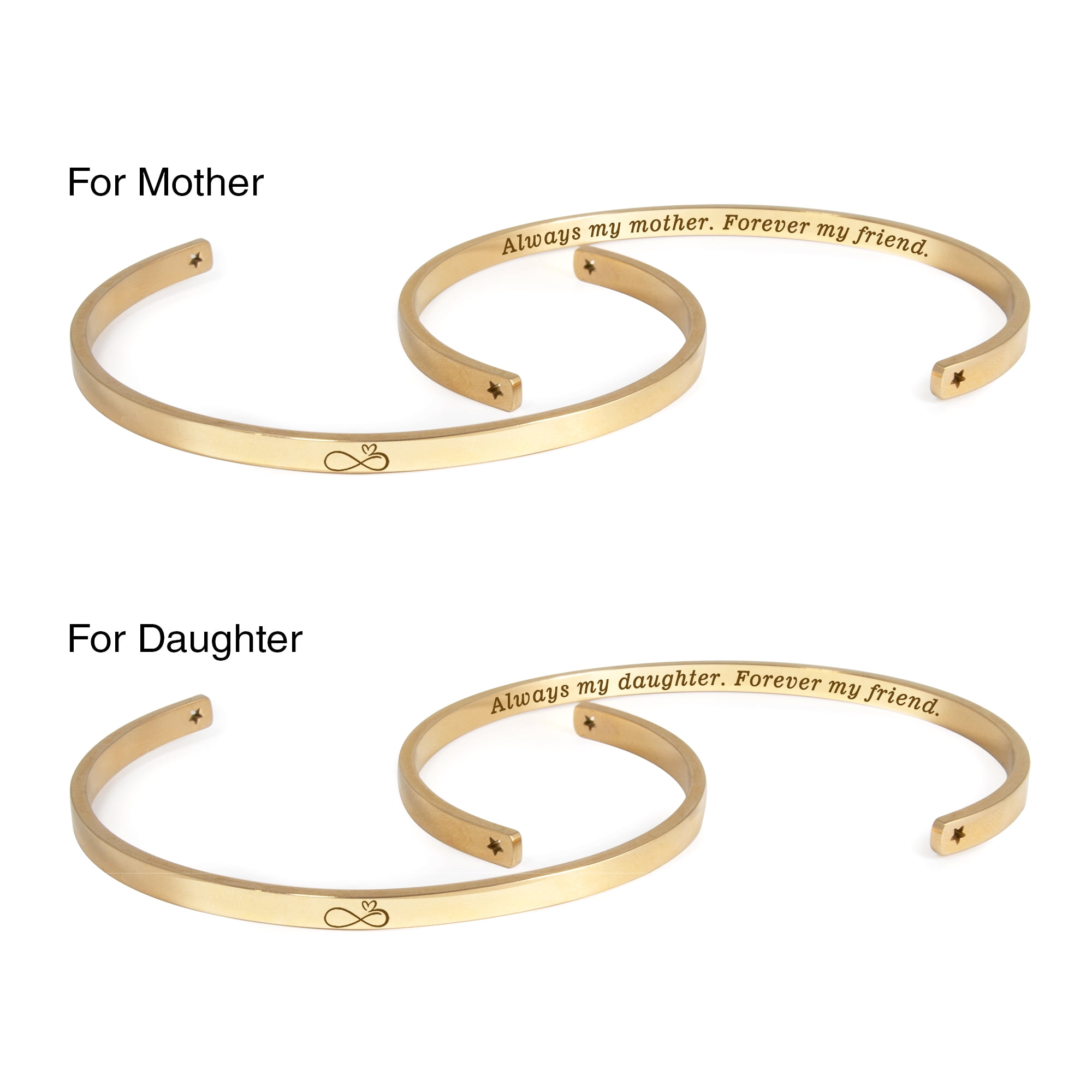 "We will always be connected…" Gold Stainless Steel Mother & Daughter Hidden Message Cuff Bracelets Match Mother's Day Gift for Mom Her Gift Set
