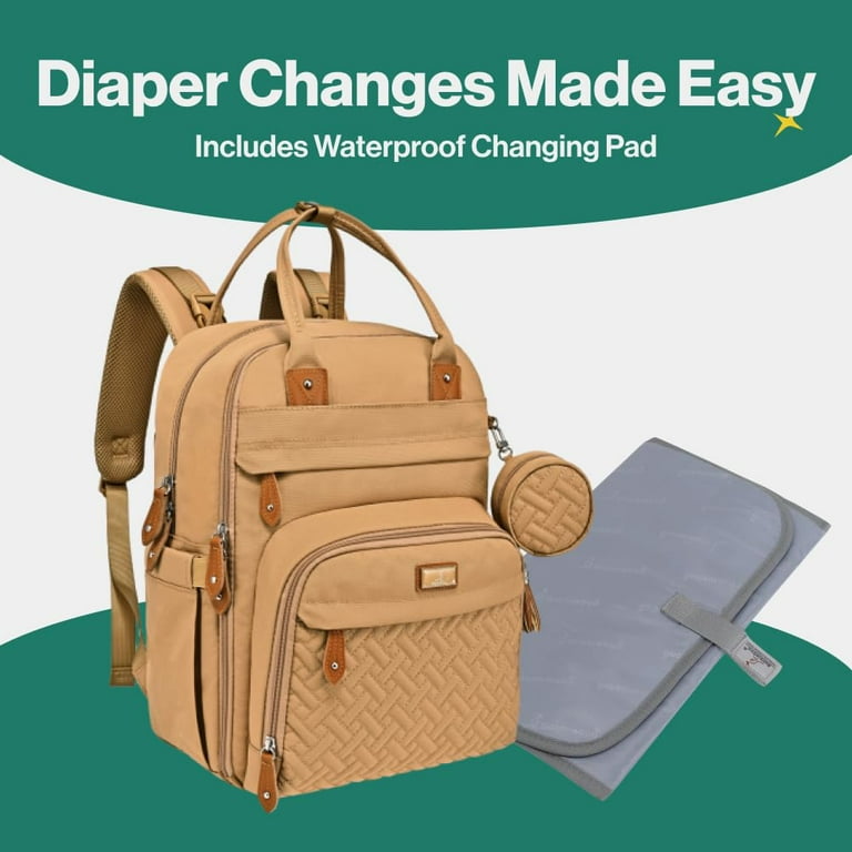 BabbleRoo Baby Diaper Bag Backpack Waterproof Travel Bag Unisex Beige Walmart