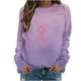 thumbnail image 3 of Jinhomg Breast Cancer Awareness Sweatshirt for Women Trendy Pink Ribbon Gradient Sweatshirts Fall Cozy Long Sleeve Crewneck Tshirts Purple L, 3 of 4