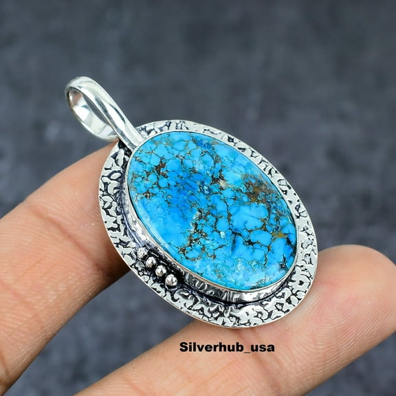 Adidev 30 Carat Tibetan Turquoise Gemstone Oval Shape BlueColor 925 Sterling Silver Plated Pendant for Women