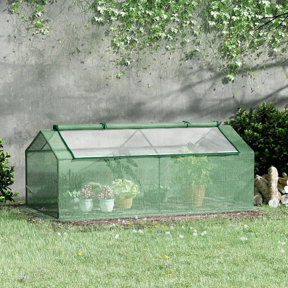 Outsunny 71" x 36" x 28" Mini Greenhouse Portable Hot House for Plants with Large Zipper Windows for Outdoor, Indoor, Garden, Green