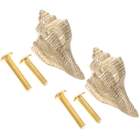 TABLZONE Set of 2 Vintage Brass Seashell Drawer Pulls, Golden Cabinet Handles, Decorative Furniture Hardware