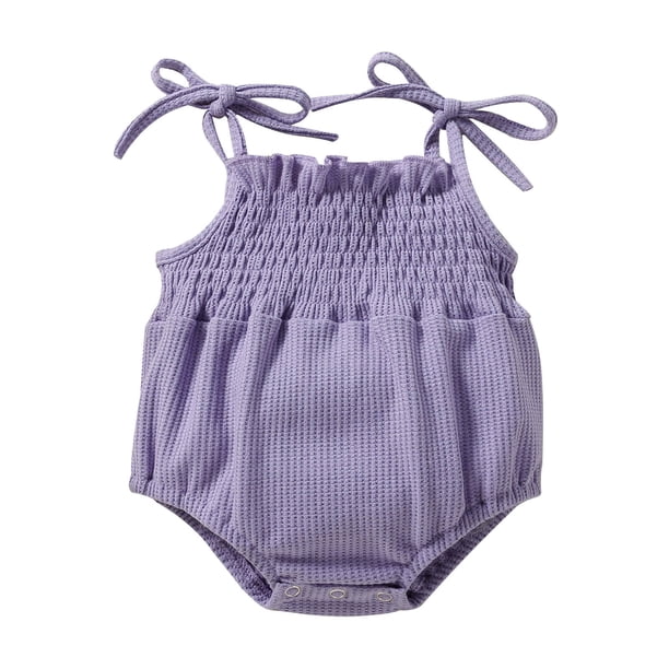 Gibobby Pañalero de algodón sin mangas de Color sólido para niñas pequeñas, mono para recién nacidos, ropa para niños, moda(Morado, 3-6 Meses)