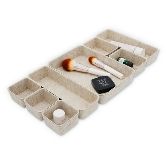 Welaxy 8-piece Nordic Beige desk drawer organizer tray office suppliers makeup pens decluttering aesthetic wabi-sabi Scandinavian-chic storage bin hygge sleek minimalist lifestyle (Oatmeal)