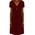 thumbnail image 1 of WILLBEST Robe Courte Femme Col en V Décontractée Plissée Boutonnée Couleur Unie Manches Courtes, 1 of 4