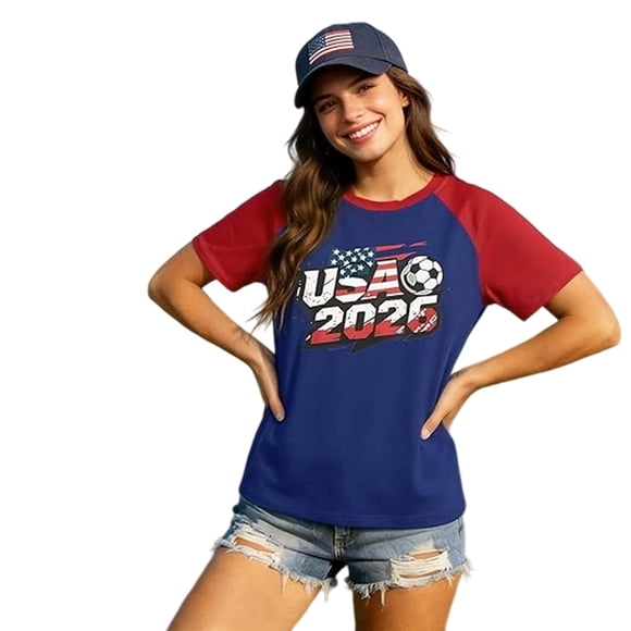 Canada 2026 Soccer Shirts for Women Mexico Shirts Soccer Graphic Jerseys Brazil USA Football Soccer V Neck Tops