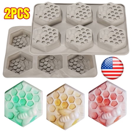 2Pcs Honeycomb Bees Silicone Cake Mould Soap DIY Ice Tray Muffin Cookie Cake Pan Chocolate Candy Baking Supplies (grey)