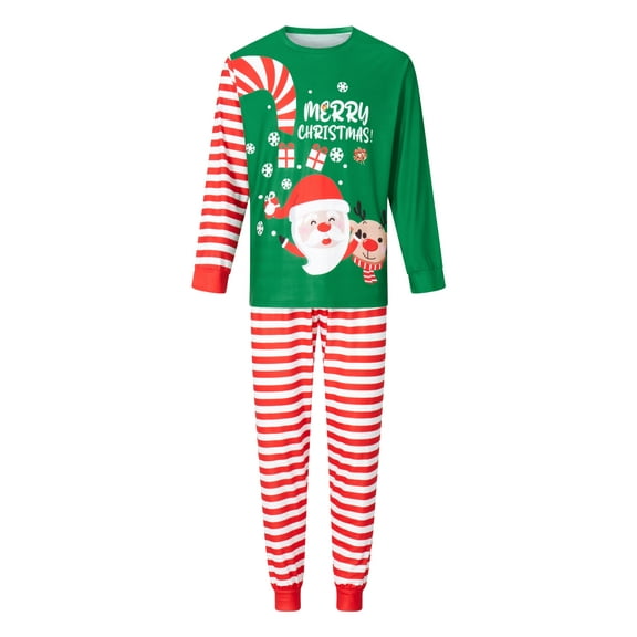 Christmas Family Pajamas Matching Set Santa Claus Letter Print Long Sleeve Tops and Striped Pants Sleepwear