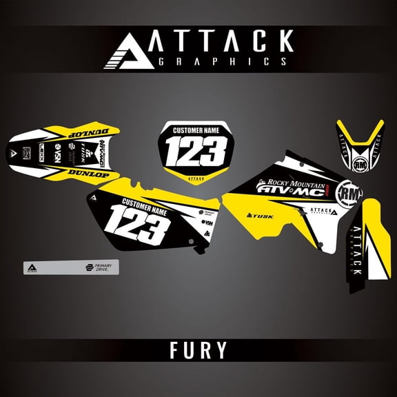 Attack Graphics Custom Fury Complete Bike Graphics Kit for Suzuki RM250 2008