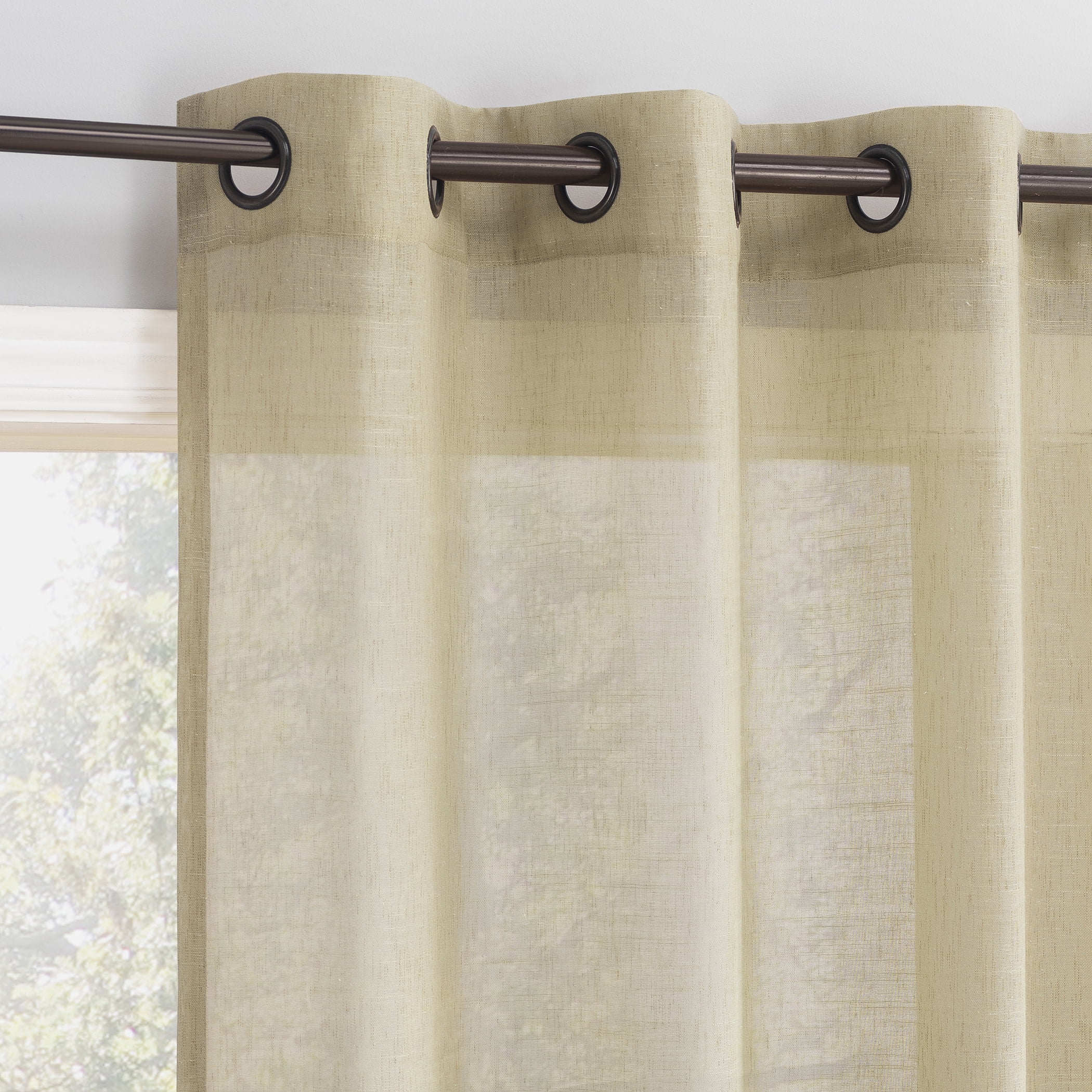 Archaeo Slub Textured Linen Blend Black Grommet Top Curtain, 52"x84", Sand