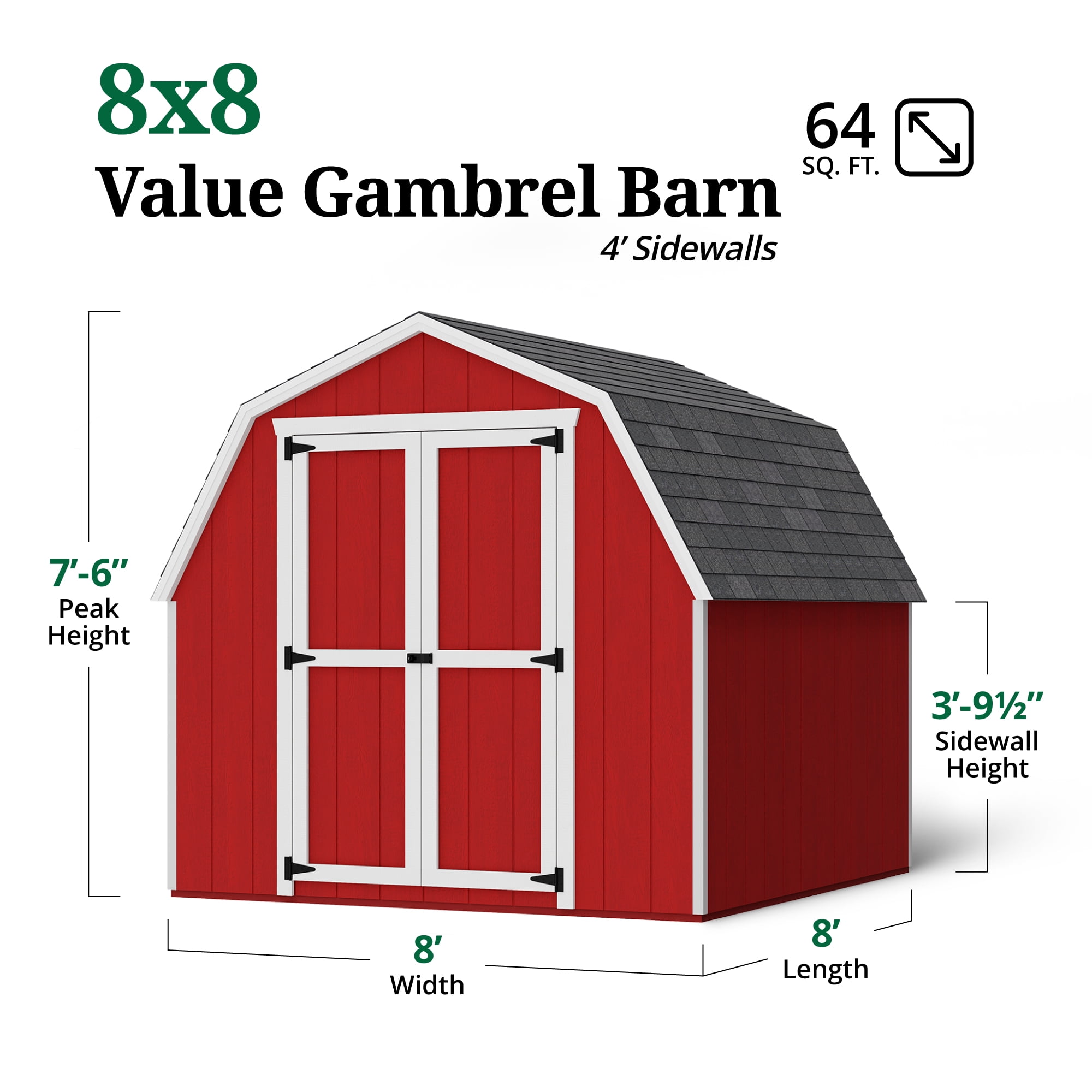 Little Cottage Co. 8x8 Value Gambrel Barn with 4 ft. Sidewalls, Outdoor Wood Storage Shed Do-It-Yourself Precut Kit