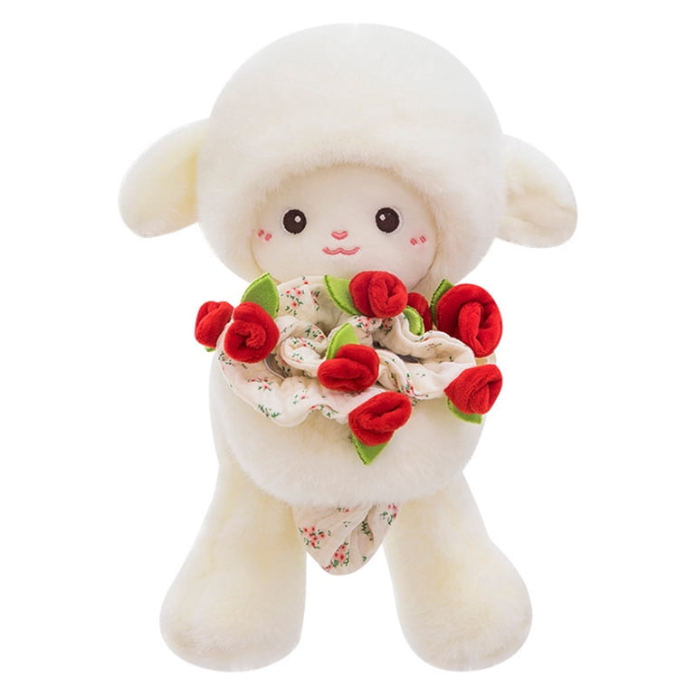 Adorable Wool Lamb Plush Toy with Rose Cap & Magnetic Flower – 11