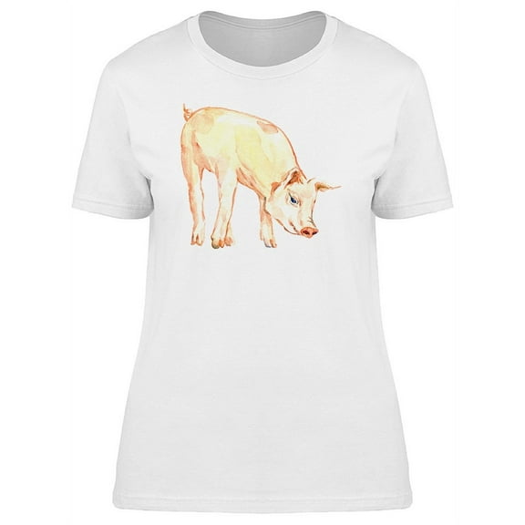 Cute Young Pig Watercolor T-Shirt Women -Image by Shutterstock, Female Large