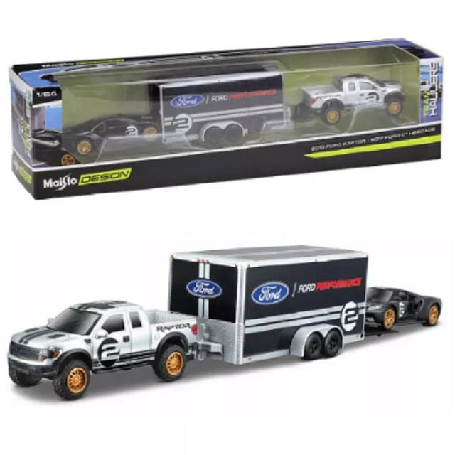 Modèle de Simulation de Voiture en Alliage Voiture-1:64 Série de Remorques-Remorque + 2009 Ford F-150Svt Raptor + 2017 Ford Gt, Décoration de Collection Fans d'Anime