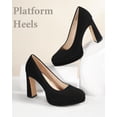 thumbnail image 2 of Ankis Platform Heels Women’s Pumps Black White Nude Closed Toe Chunky Heel Shoes, 2 of 7