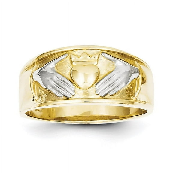 10k & Rhodium Men's Claddagh Ring
