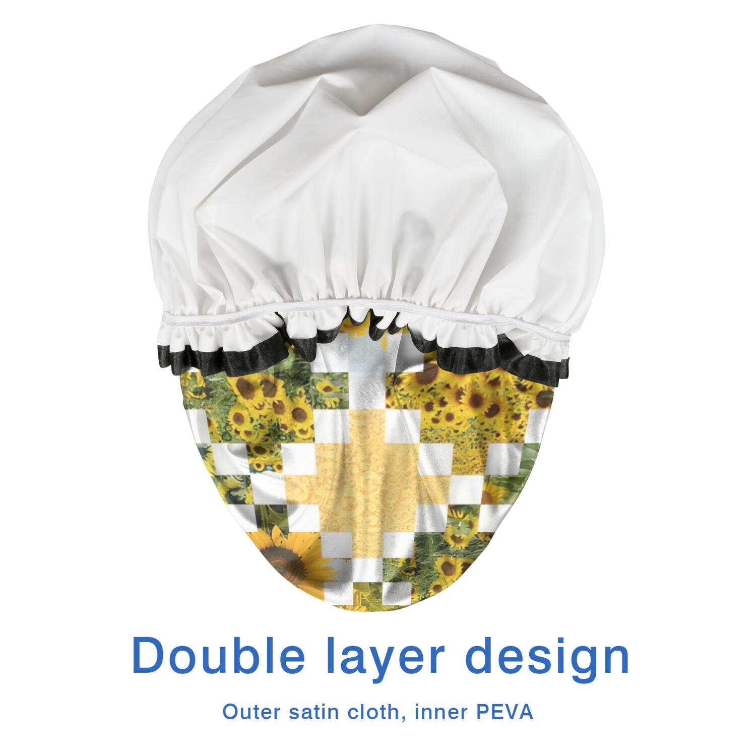 Shower Caps,Sunflower Checkered Pattern Waterproof Shower Cap for Women 4 Pieces,Double Reusable Hair Cover for Shower PEVA Elastic Stretch Hem